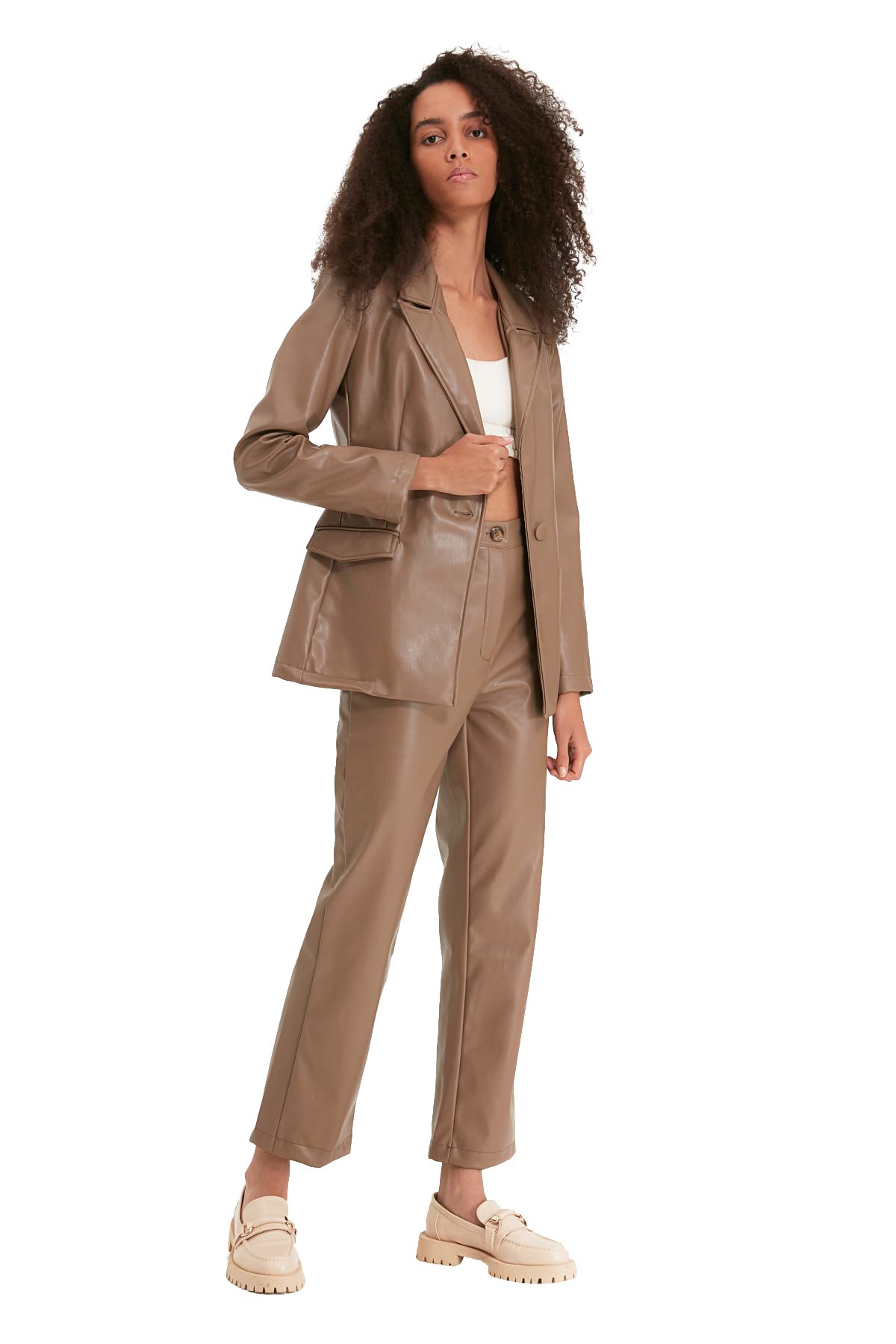 Trendyol Women High Waist Wide Leg Flare Trousers