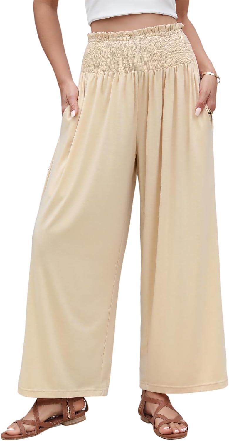 Voqeen dames zomer linnenbroek casual katoen linnen stofbroek eenvoudig vrijetijdsbroek hoge taille flowy wijd uitlopend been strandbroek met zakken, groen, S