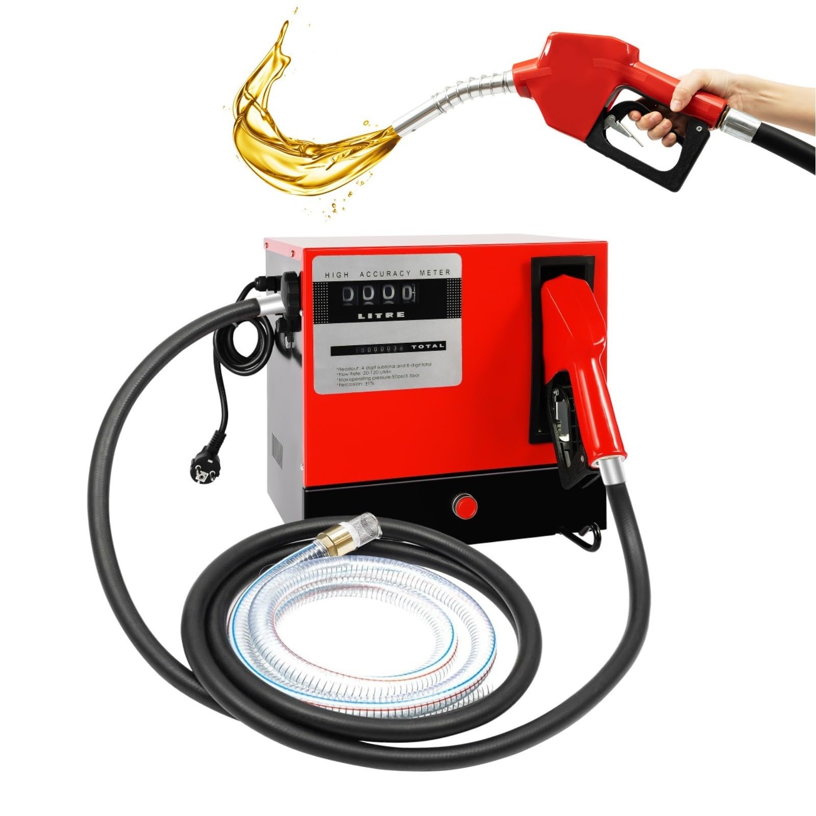 Elektryczna pompa oleju napędowego 230 V, samozasysająca pompa oleju opałowego z pompą oleju napędowego 60 l/min, automatyczny pistolet do pompowania paliwa, z wężem 4 m, licznikiem