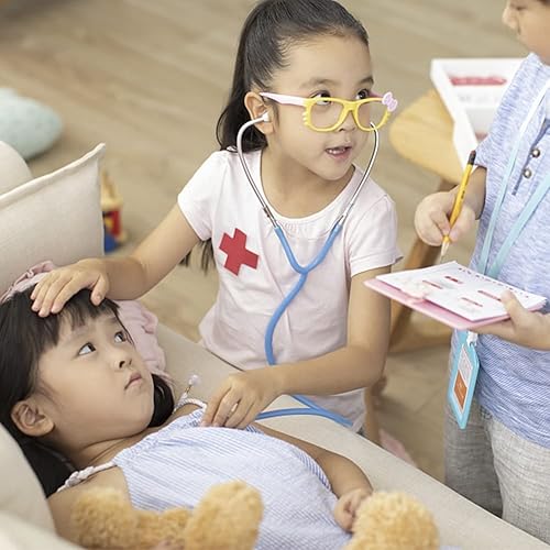 Miniatura 6 de Zcaukya Estetoscopio para niños, paquete de 2 estetoscopios de enfermería de trabajo real para niños, juego de rol, juego de médico, azul y rosa