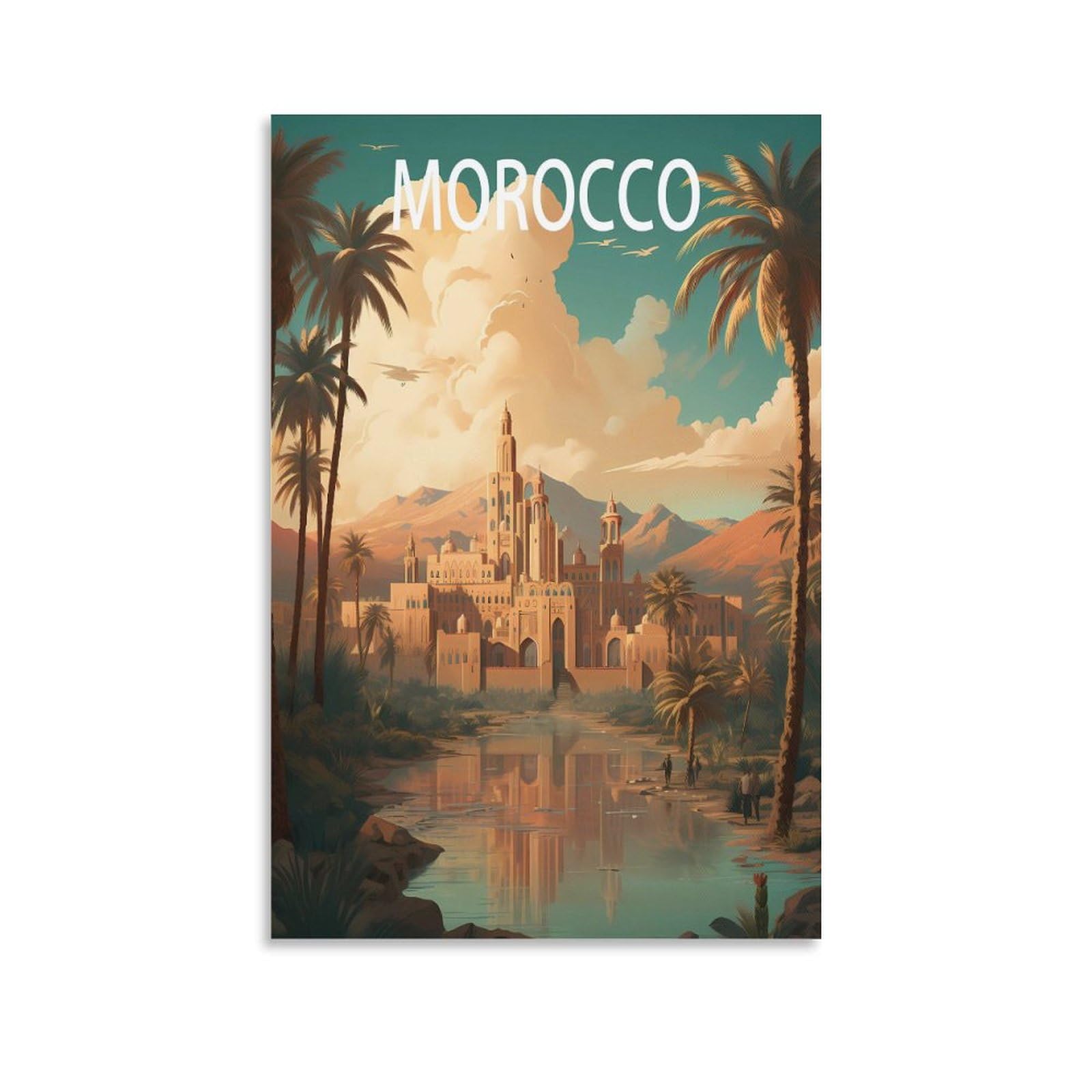 Morocco Marrakech Vintage Travel Poster Landscape 08x12inch(20x30cm) Canvas Wall Art Posters for Living Room Decor Paintings for Home Decor