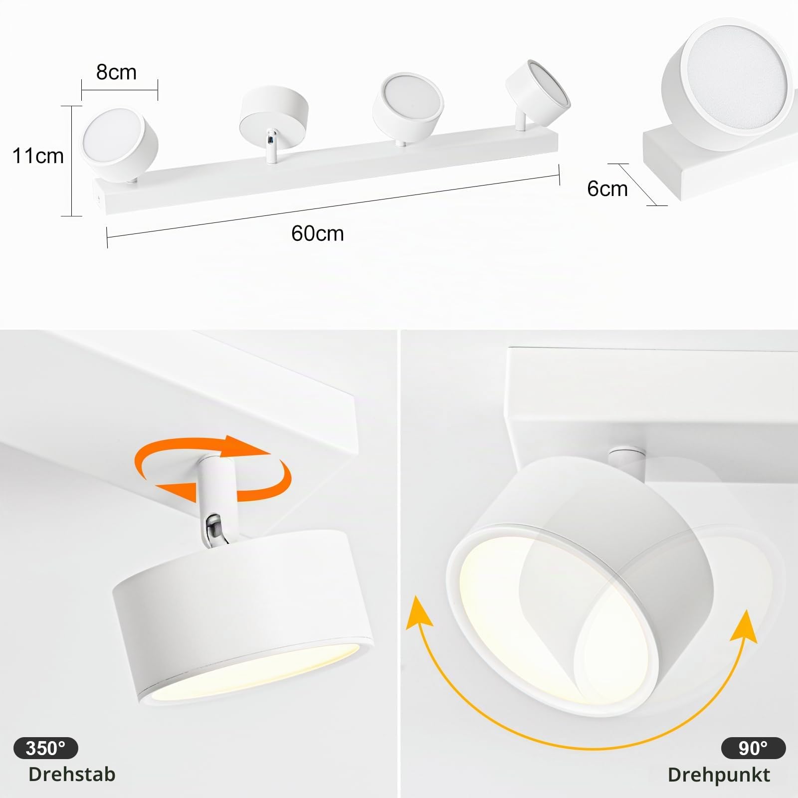 Deckenlampe LED 4 Flammig Deckenleuchte Wohnzimmer - Deckenstrahler Deckenlampe Weiß 24W Warmweiß LED Deckenspot Modern Schwenkbar Lampe Strahler Wandlampe für Flur Schlafzimmer Küche