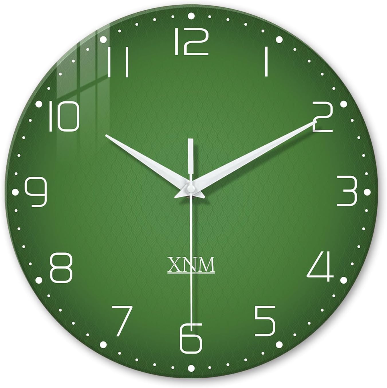 XNM Reloj de pared verde minimalista de cristal con pilas, 12 pulgadas, redondo, pequeño, silencioso, sin tictac