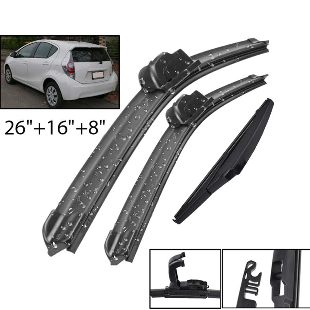 Zestaw piór wycieraczek przednich tylnych do prius c 2012-2021, pióra wycieraczek gumowe części do czyszczenia szyb 26 "16" 8"