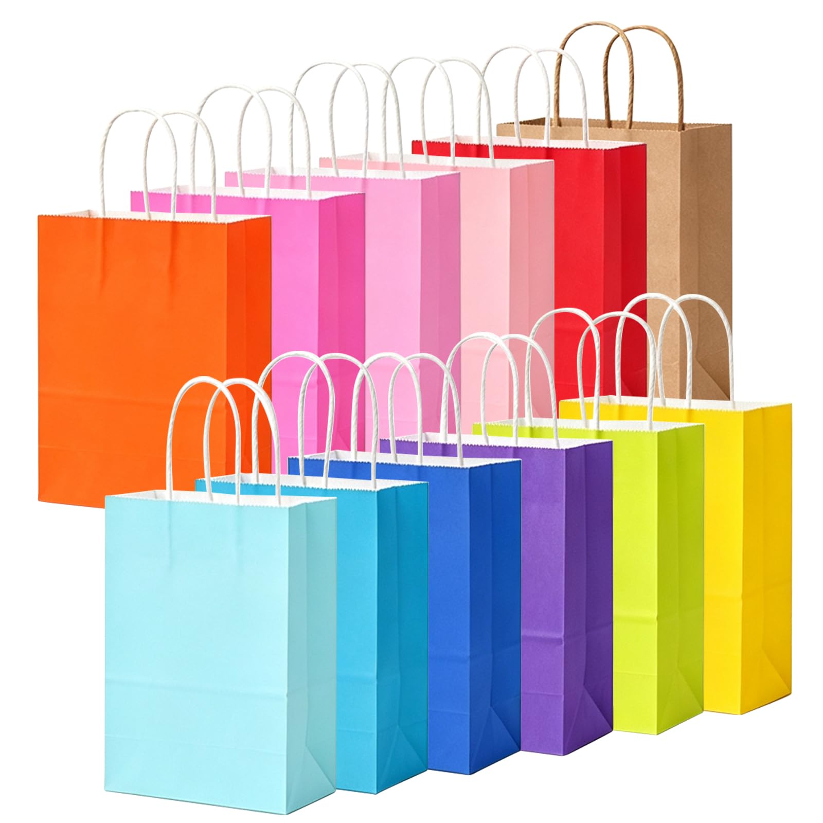 36 Pcs Kraft Paper Bags with Handles,12 Colors Paper Party Bags(21x15x8cm)