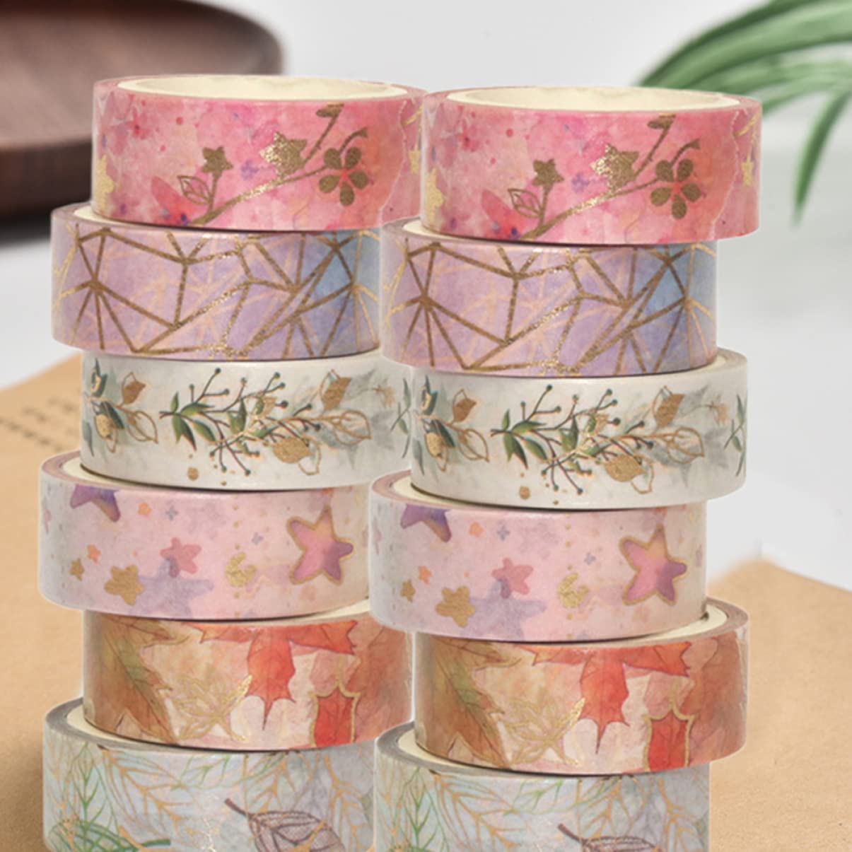SHINEOFI 2 Set Di Nastro Decorativo Giapponese Washi Masking Tape 500 Cm Rotolo Rimuovi Ottimo Per Progetti Artigianali in Ufficio 12 Pezzi * 2