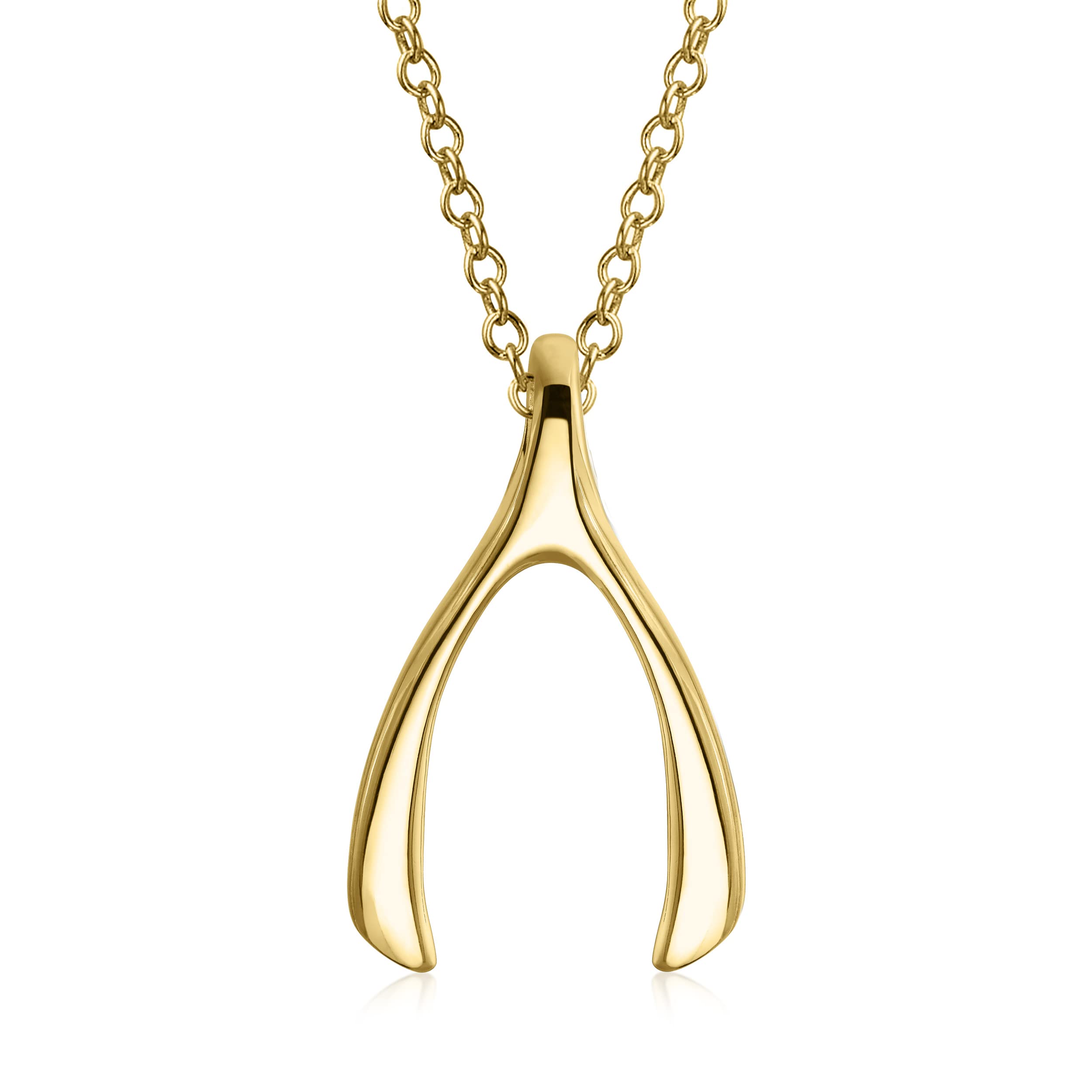 Bling Jewelry Einfache Glücksbringer Glücksbringer Wishbone Anhänger Halskette Für Frauen Für Teenager Glänzend 14K Rosengold Plattiert .925 Sterling Silber