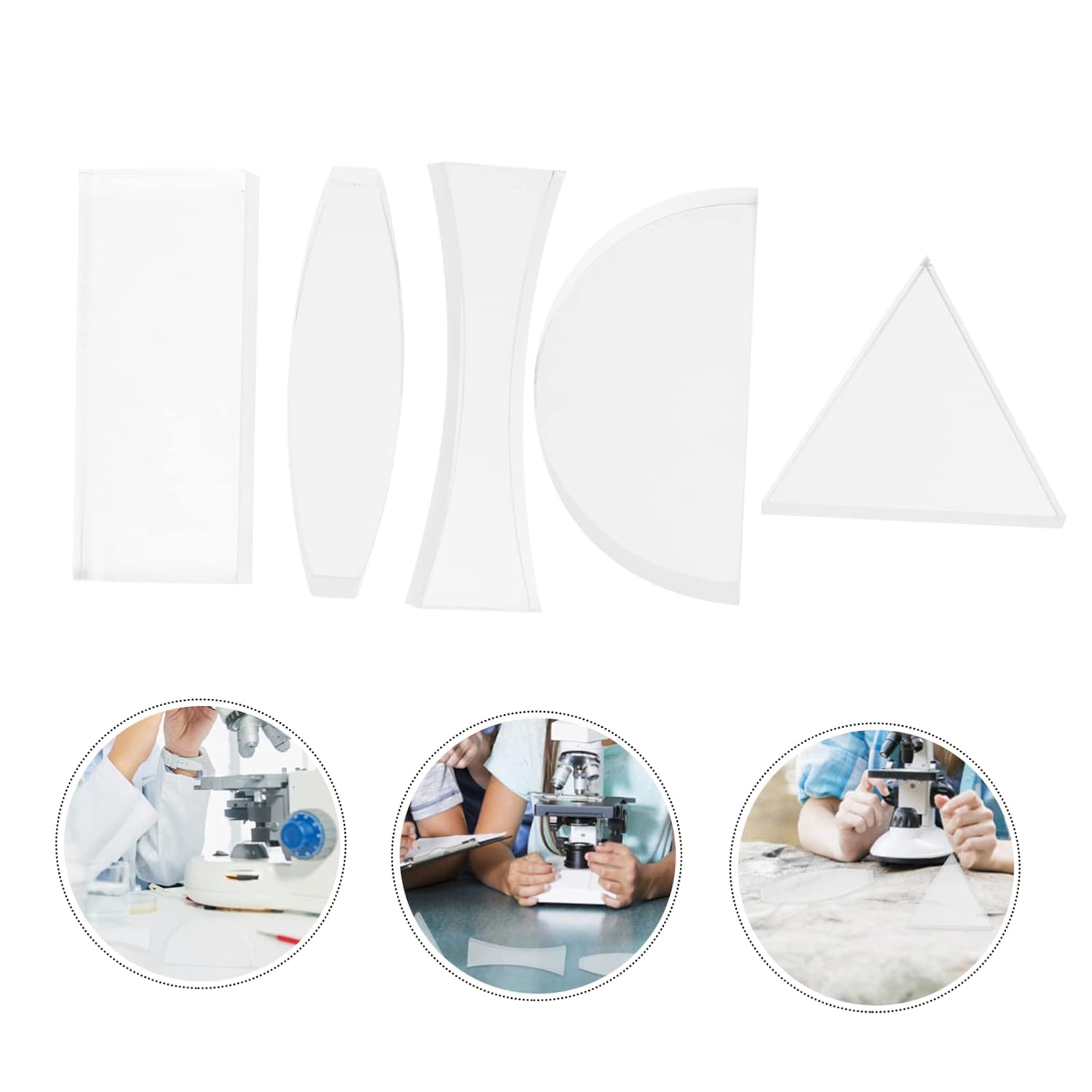 5pcs Optical Lens Set for Physics Experiments Concave and Convex Lenses Shapes for Teaching and Learning Optics Principles