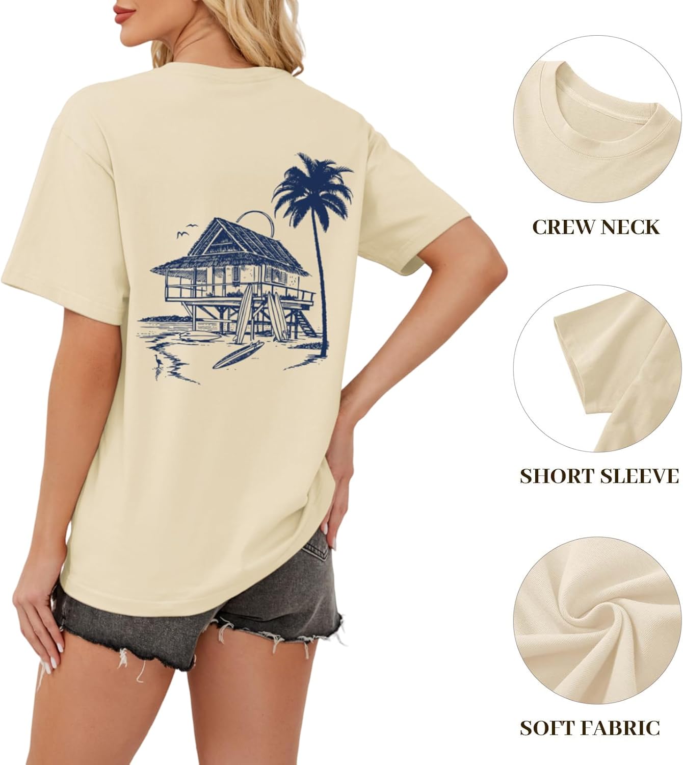 Tuislay Oversized Beach Shirts for Women Palm Trees Beach Graphic Tshirts Summer Hawaiian Vacation T Shirts Baggy Tops - Image 7