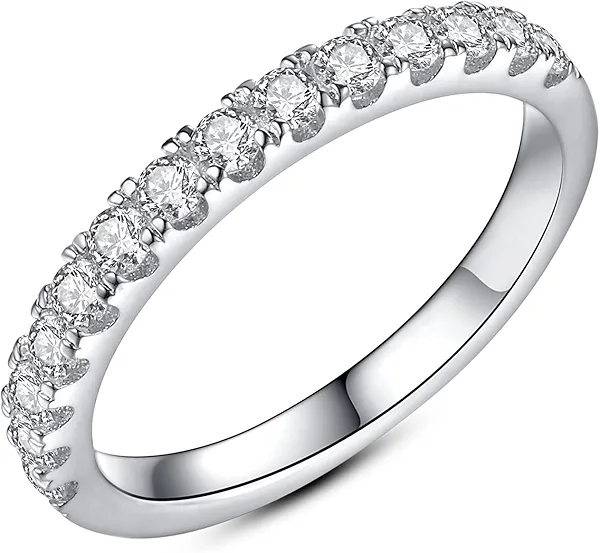 IMOLOVE Moissanite Wedding Band Wedding Rings for Women 0.35 ct D Color VVS1 Lab Created Diamond 18K White Gold Plated Silver Rings Half Eternity Stackable Engagement Ring Anniversary Band Size 9