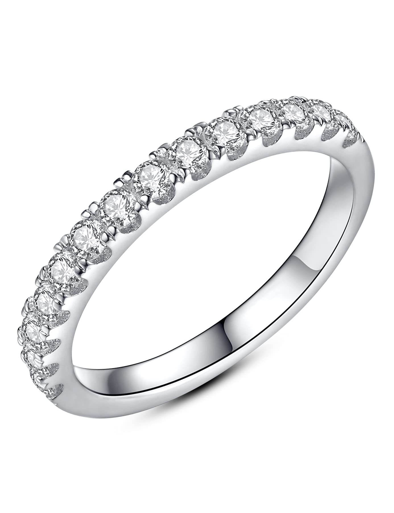 IMOLOVEMoissanite Wedding Band, Wedding Rings for Women, 0.3 ct D Color VVS1 Lab Created Diamond Sterling Silver Rings Half Eternity Stackable Engagement Ring Anniversary Band Size 3-13