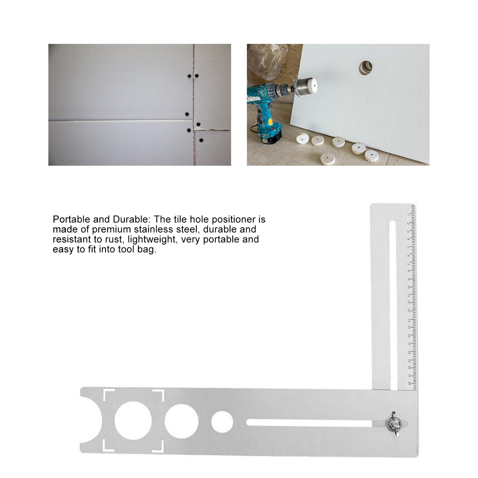 Localizzatore di Fori Per Piastrelle in Ceramica, tile tracker,Misuratore Piastrelle Righello Di Misurazione, Localizzatore di Fori Regolabili Per Architettura,Lavorazione del Legno(400 Mm)