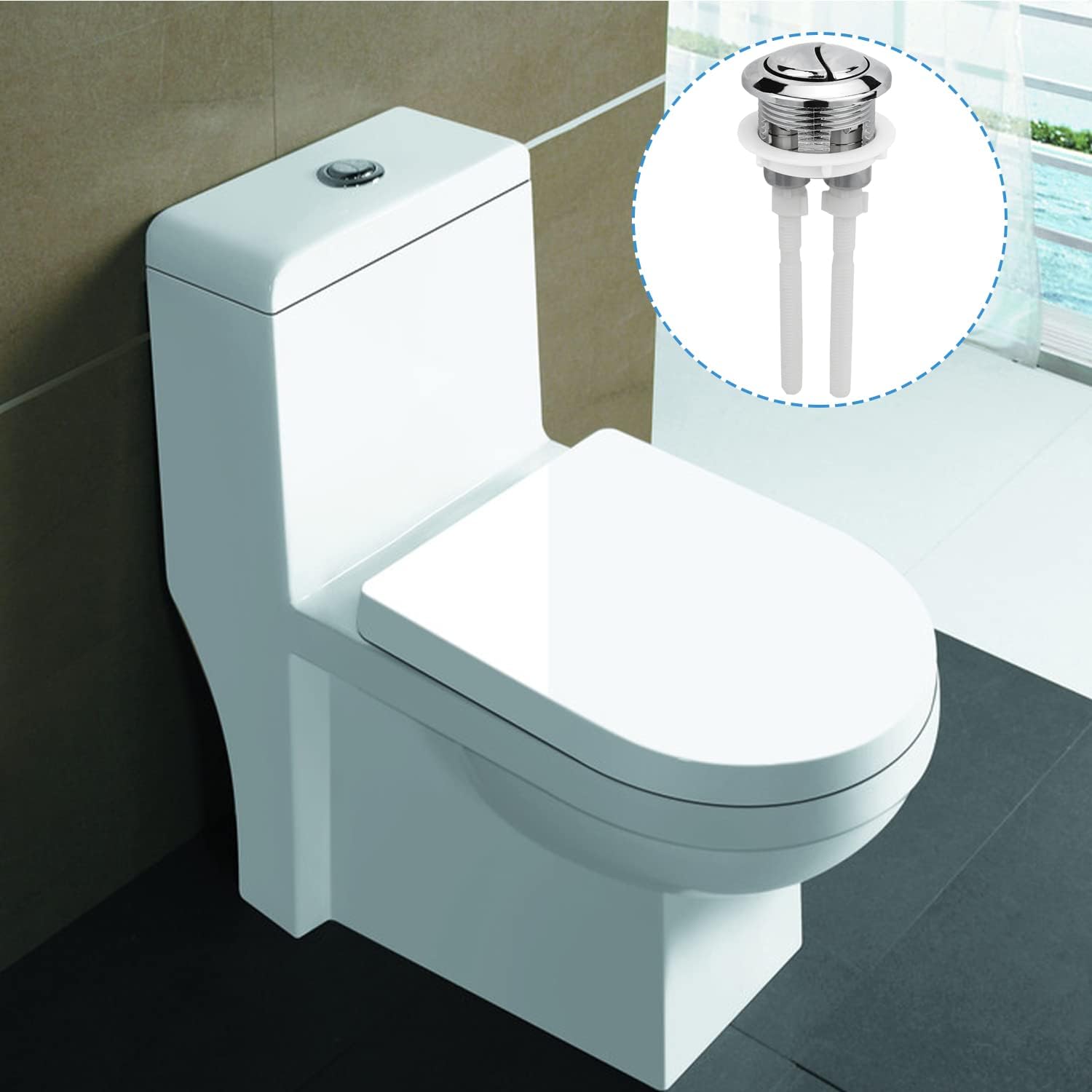 Ancable Botón de descarga de inodoro doble, 2 unidades, accesorios de botón de descarga de inodoro de cabeza redonda para reparación de tanque de agua de baño