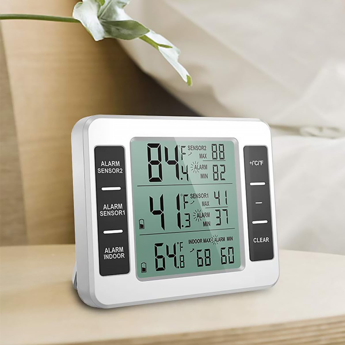 SHINEOFI Termometro Digitale per Frigorifero con Allarme Temperatura e Design Magnetico, Materiale Plastica, Adatto per Tavolo e Interni