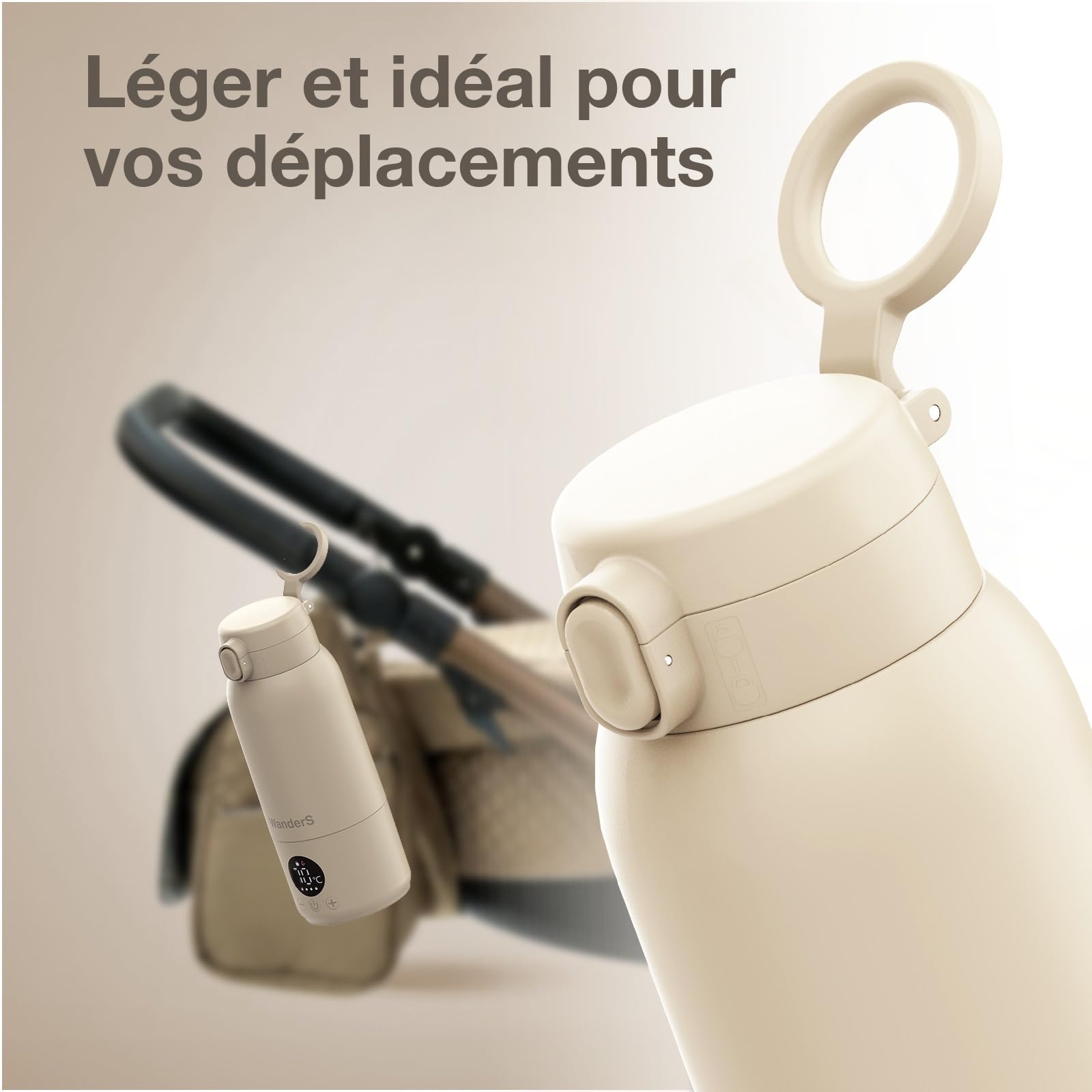 Chauffe-Biberon Nomade par WanderS – 500ML Chauffe-Biberon Portable - Contrôle Précis de la Température, Fonction Stérilisation, Acier Inoxydable 316L, Recharge USB-C, Étanche IPX6 et Verrou Sécurité