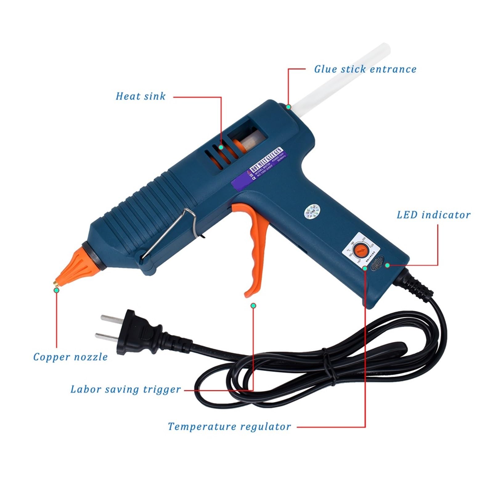 Pistola for colla a caldo da 150 W, ugello sostituibile, regolazione della temperatura, utilizzare stick di 11 mm, pistola for industriale for fai te, regali Natale, artigianato(SET-3)