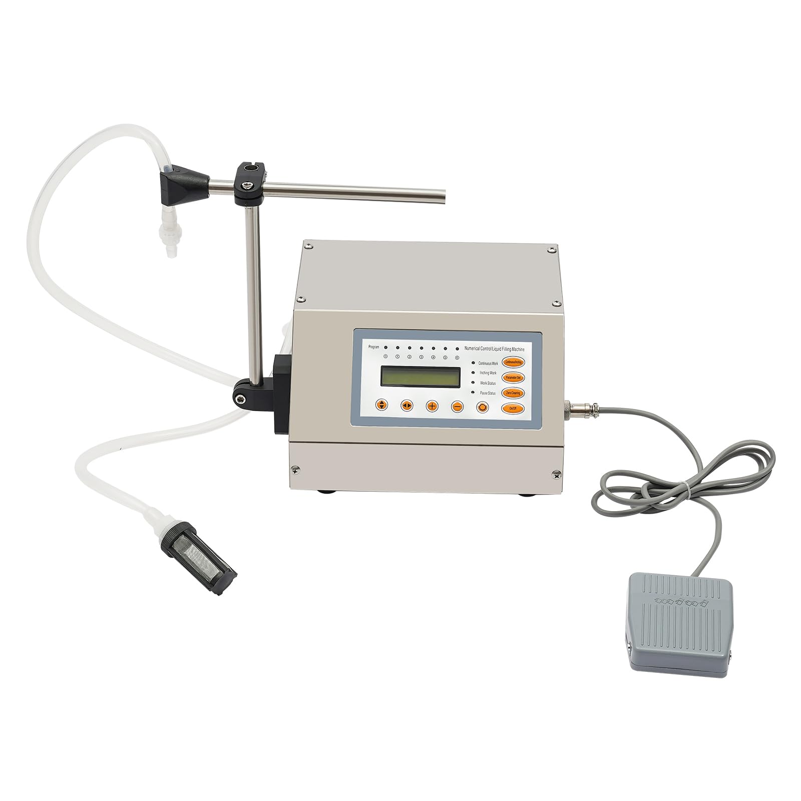 Flüssigkeitsfüllmaschine mit Fußpedal 30W Abfüllmaschine für flüssigen Saft, CNC mit Auslaufschützender Funktion, Abfüller Liquid Filling Machine 2–3500 ml für die Lebensmittel, Getränke