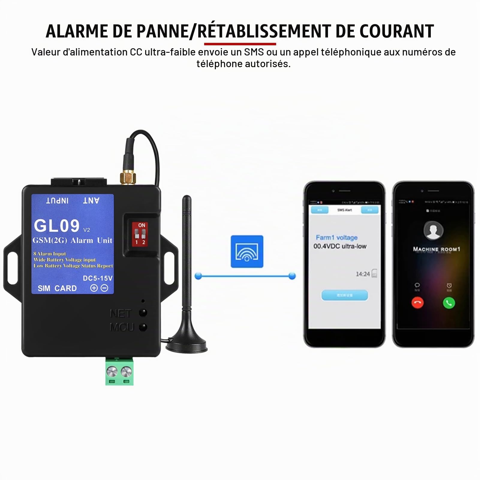 Système d'alarme GSM, GL09 8 canaux de contrôle d'application à Piles, systèmes de sécurité d'alerte SMS pour la Maison et l'entrepôt