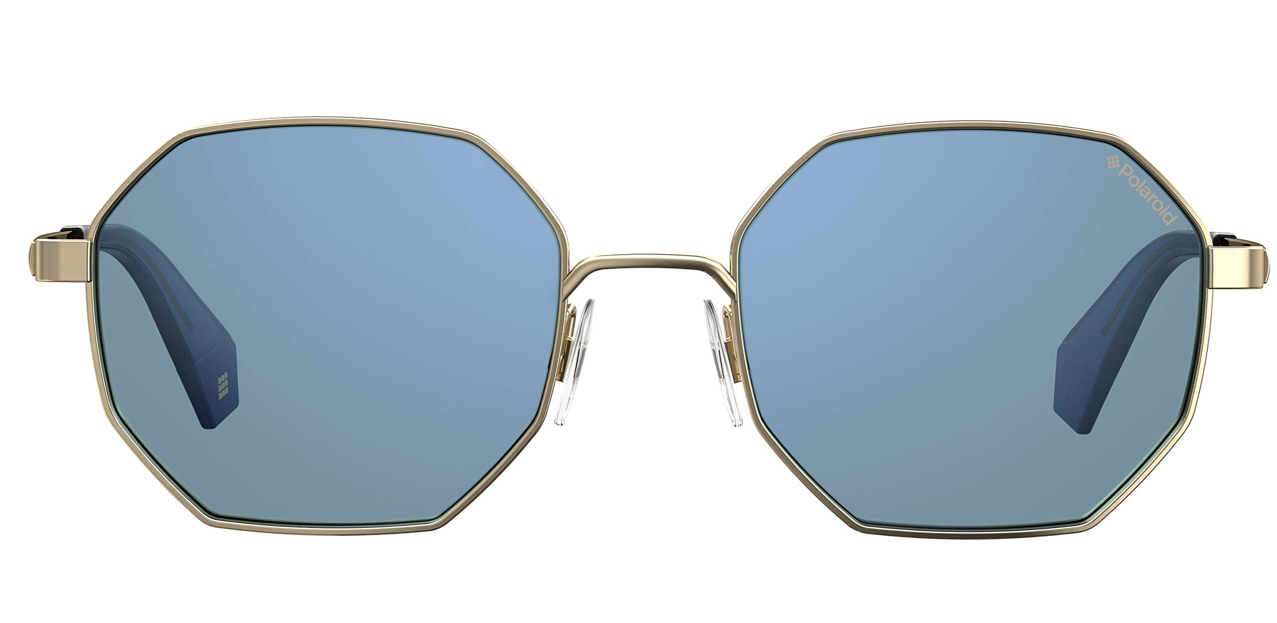 Polaroid Sunglasses PLD 6067/S Hexagonal Sunglasses, Gold Blue/Polarized Silver Mirrored, 53mm, 19mm