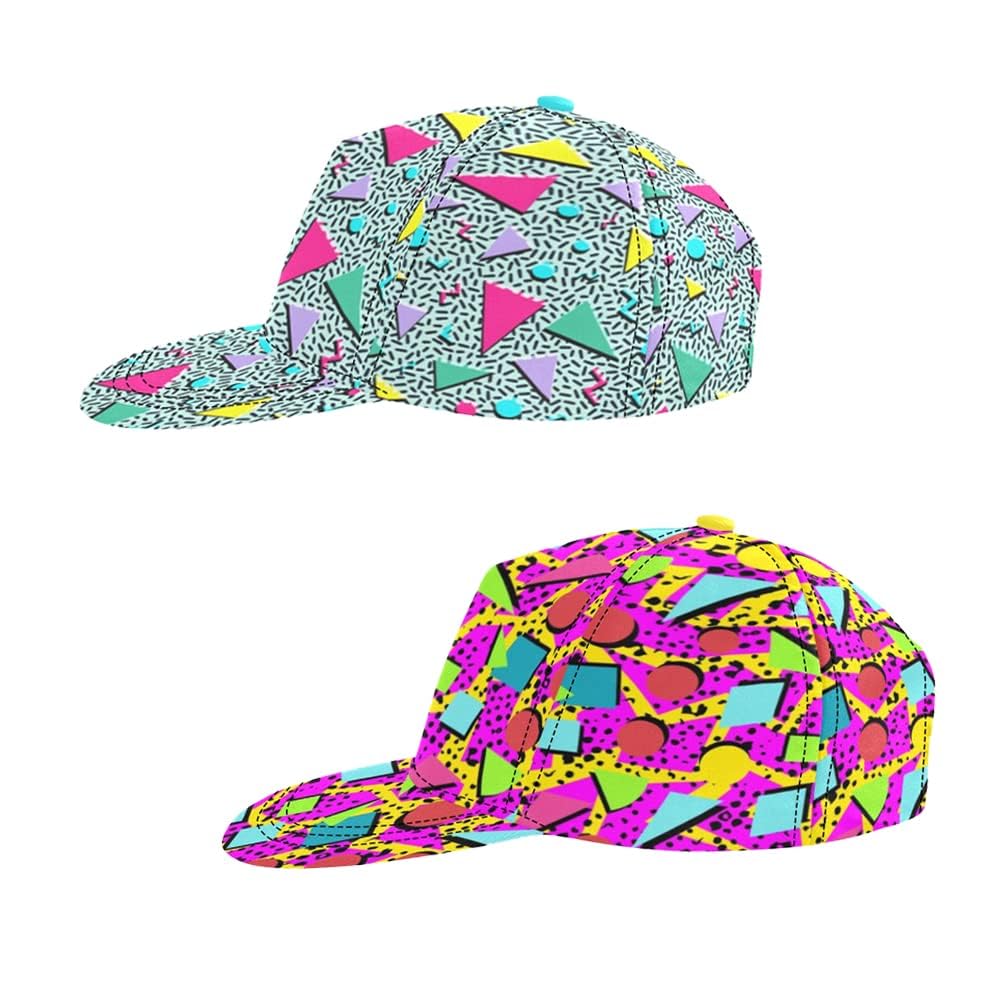 Original Memphis 80s or 90s Flat Bill Baseball Cap for Women Teens, 3D Print Full Trucker Snapback Sun Hat for Men
