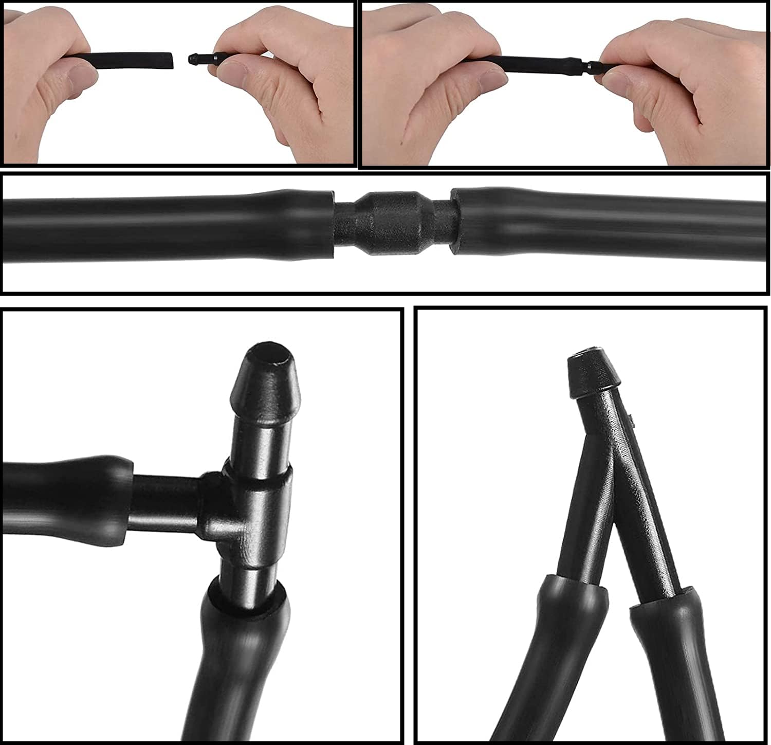 HUAZIZ 5m Tubo Tergicristalli con 45 Pezzi Conettore per Tubi (Tipo Y+I+T)+2 Pcs ugelli lavavetri, Tubi Lavavetri per Parabrezza Dell’auto, Tubo Flessibile per Acqua Tergicristalli, Nero