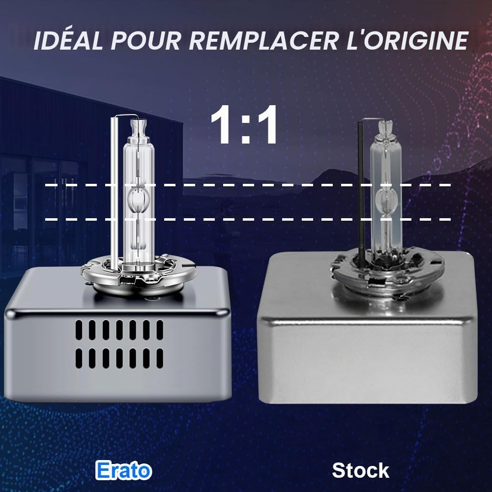 Erato D5S 6000K 25W Ampoules de phares au xénon HID Blanc Diamant Lampe | décharge Feux Croisement et Route 12V Lampe Remplacement xénon Ampoule Remplacement étanche pour Voiture, Lot de 2