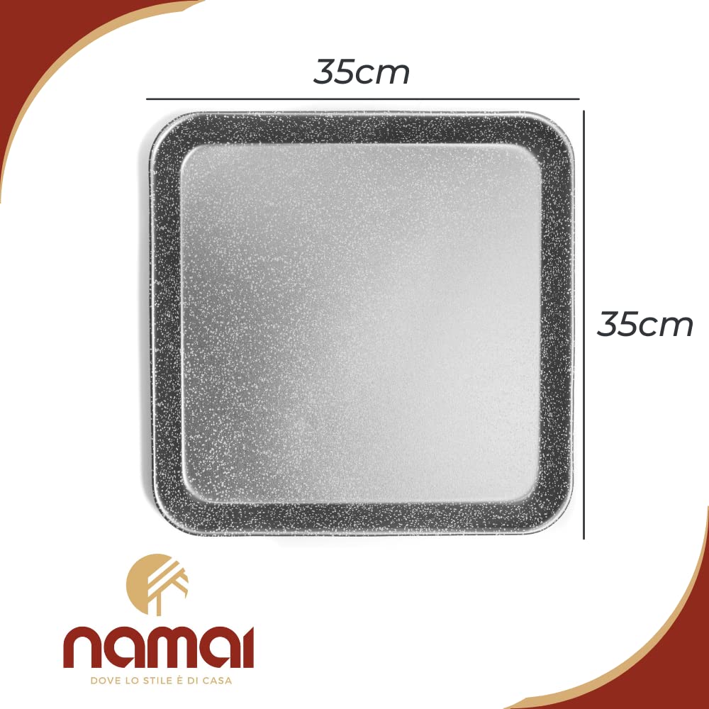 NAMAI - Teglia Forno Quadrata, 35CM x 35CM, Alluminio Antiaderente, Adatta In Lavastoviglie, Effetto Pietra, Teglie Per Pizza, Made In Italy (35cm x 35cm)