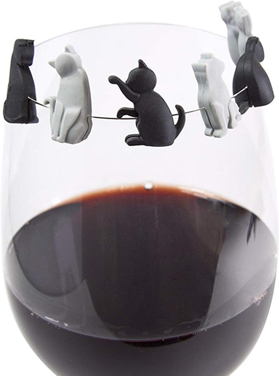 6Pcs Black and White Heat-Resistant Silicone Tea Bag Clips Set of 6 Cartoon Cat-Shaped Reusable Holders for Bags Drink Markers Food Tea Accessories