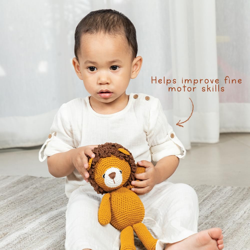 Gubbachhi Simha Soft Toy with Cream Pajama Gift Set | Crochet Toy and Muslin Pajama Combo | Gifting for Toddlers & Children | 100% Muslin Pajama Set | Birthday Gift | Toy for Gifting (3-4 Years) 3