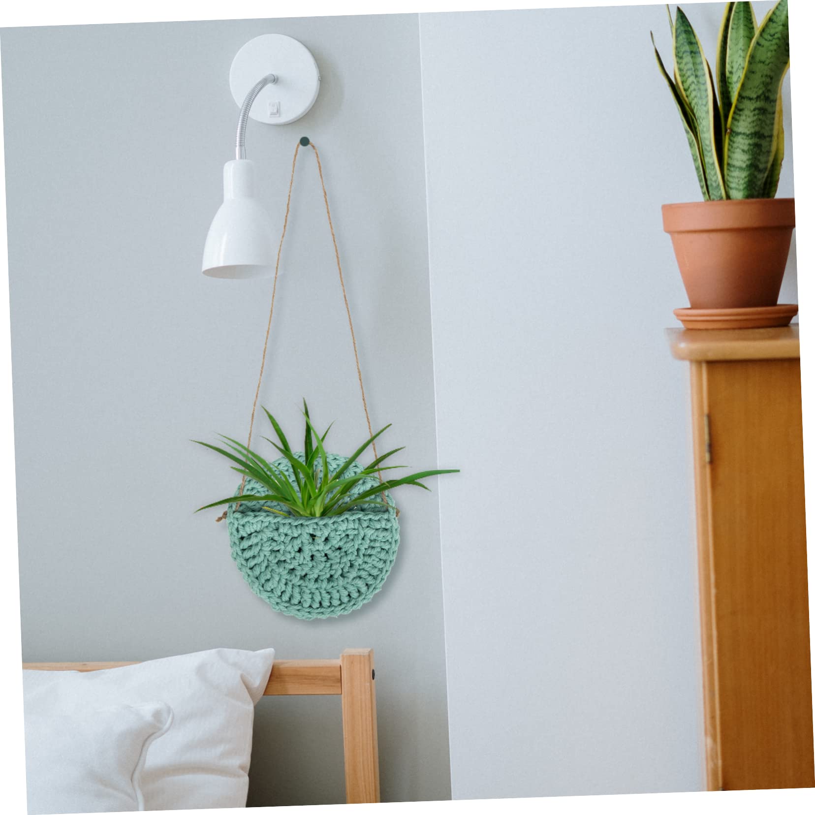 ifundom 4 Pezzi Cesto decorativo in stile nordico appendiabiti per piante macramè vaso per piante sospeso appendini per fiori per esterno tasca per fioriera da cotone Verde chiaro