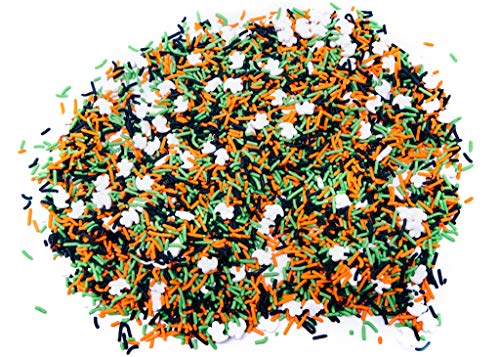 Ghost Bumps Sprinkle Mix - 1 Lb. Resealable Stand Up Candy Bag - Halloween Themed Sprinkles w/ White Ghosts - Green, Orange, & Purple Colors - Festive Toppings for Desserts and Snacks