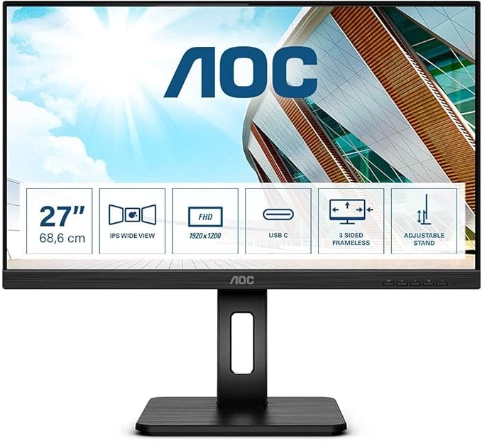 AOC 24P2C 24 Inch FHD Monitor, 75Hz, 4ms, IPS USBC Dock, Height