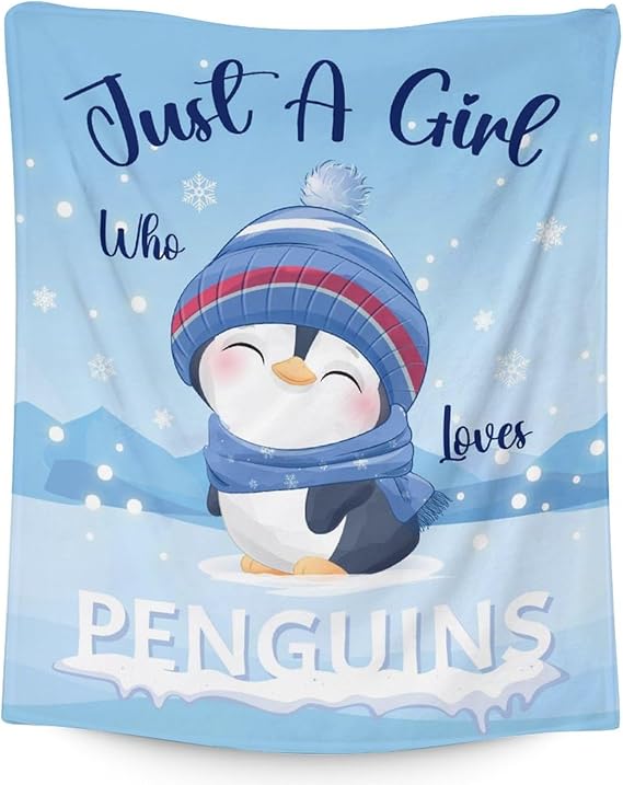 Penguin Blankets - Soft Fuzzy Blanket Throw for Kids, Adults - 40"x50" Flannel Blankets for Couch & Sofa - Blue Cute Blanket Gifts