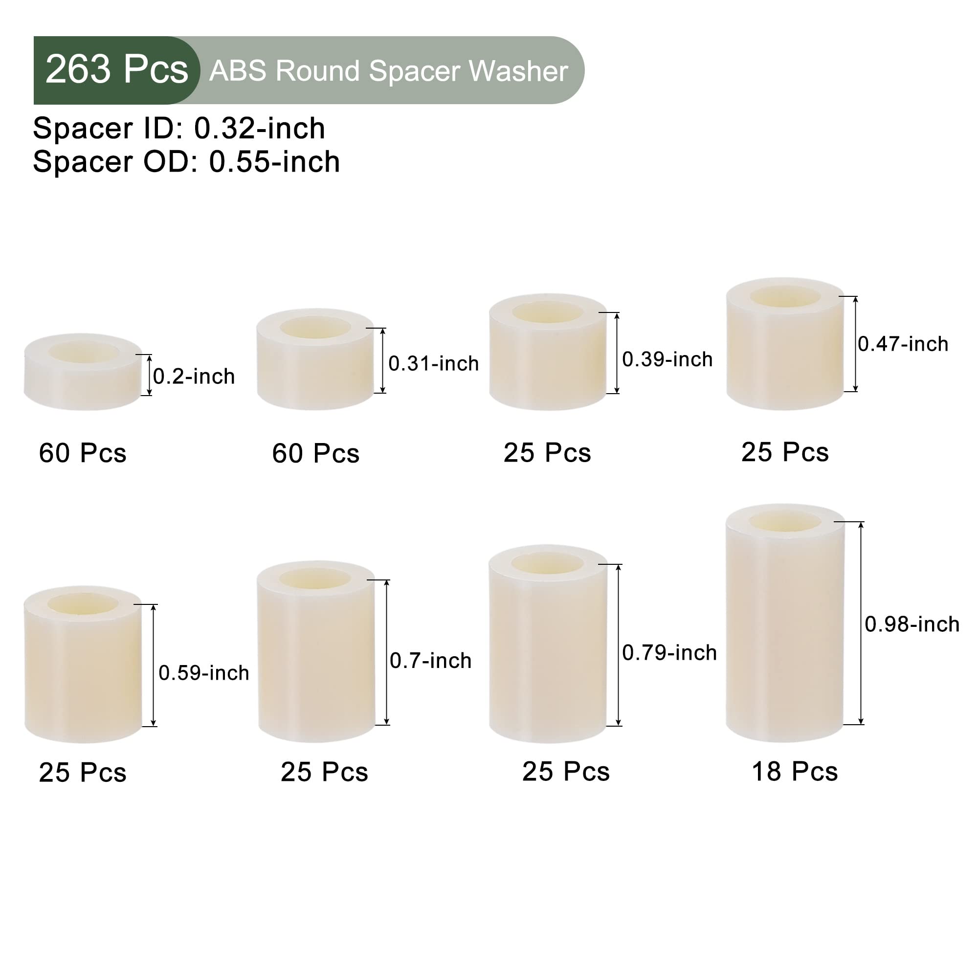 YOKIVE 263 Pcs Spacer Assortment Kit, ABS Round Straight Spacer - Image 2