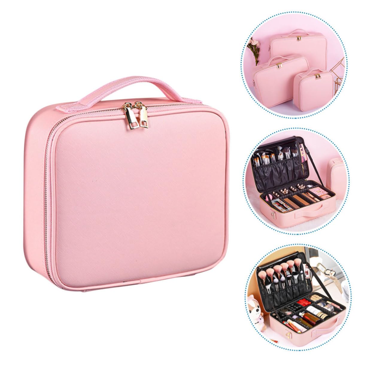 ERINGOGO Organisateur De Maquillage Portable Étanche PU avec Compartiments Amovibles Trousse De Voyage pour Cosmétiques Et Accessoires Moyenne