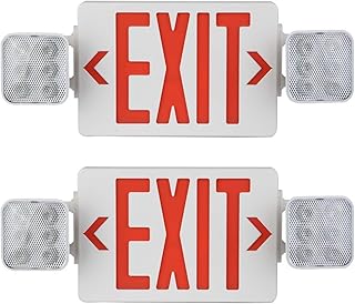AmazonCommercial Acrylonitrile Butadiene Styrene Emergency Light Exit Sign, 2-Pack, Exit Combo with Battery Backup, 2 LED Adjustable Heads