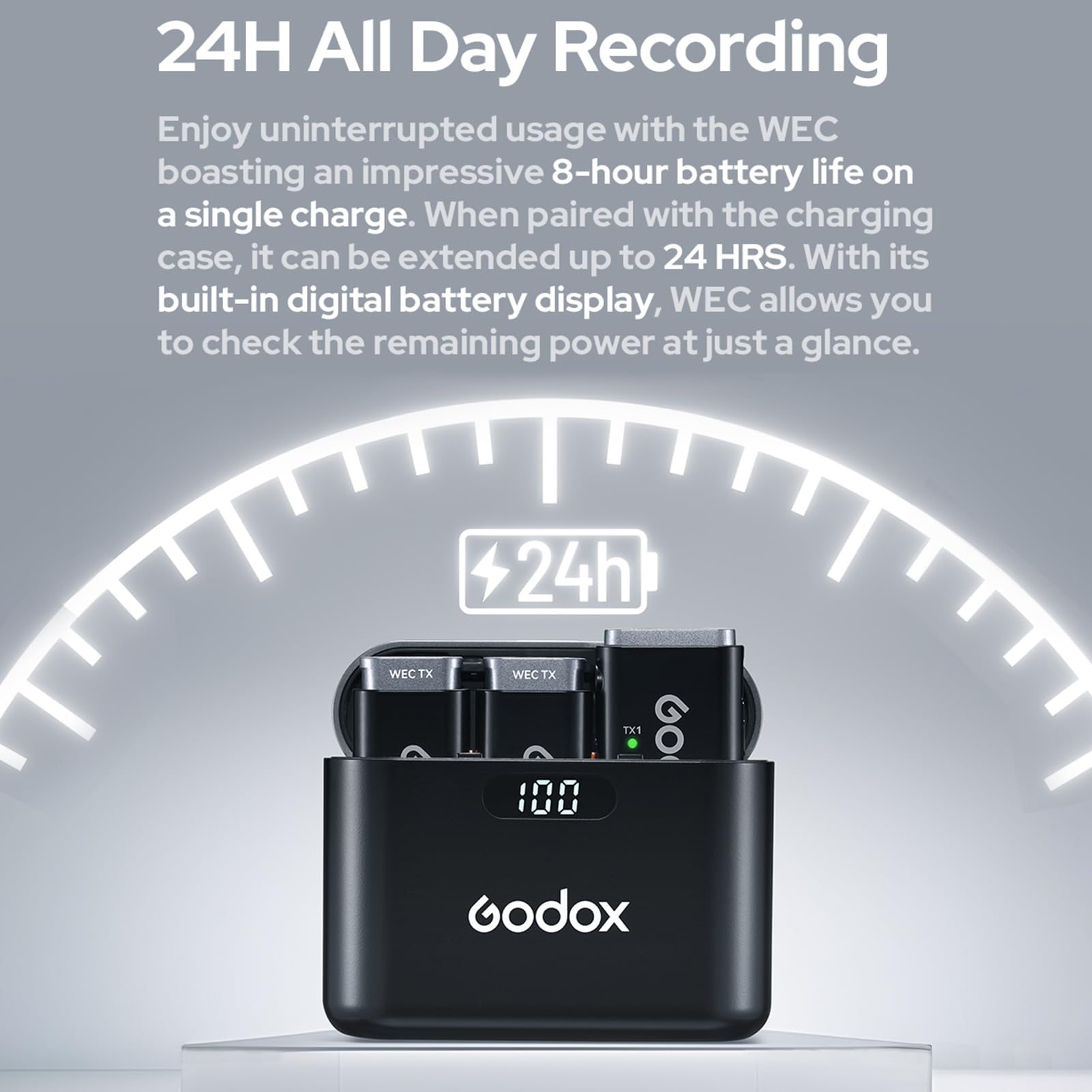 GODOX WEC Kit2 - Sistema de micrófono inalámbrico de 2.4 G, cancelación de ruido, transmisión de 200 m, batería integrada con funda de carga para smartphone, cámara réflex digital, portátil de 3,5 mm