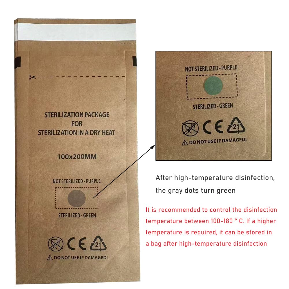 200PCS 5.1"x7.9" Dry Heat Sterilization Pouches Disposable Self-Sealing Cleaning Pouches,Dry Heat Autoclave Kraft Paper Cleaning Bags for Dentist Tools and Nail Art Supplies (5.1"x7.9")