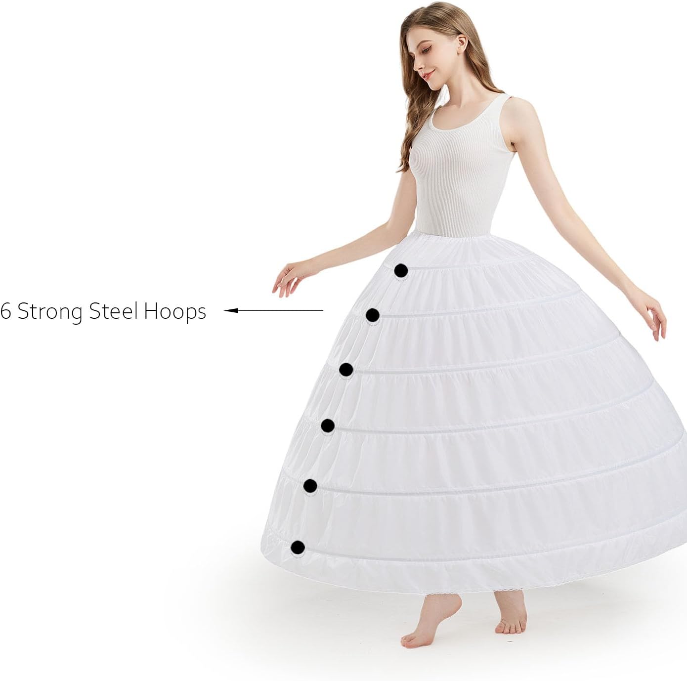 Women's Full Shape 6 Hoop Petticoat Underskirt Slip Crinoline for Wedding Dress Ball Gown YPT306-WH - Image 5