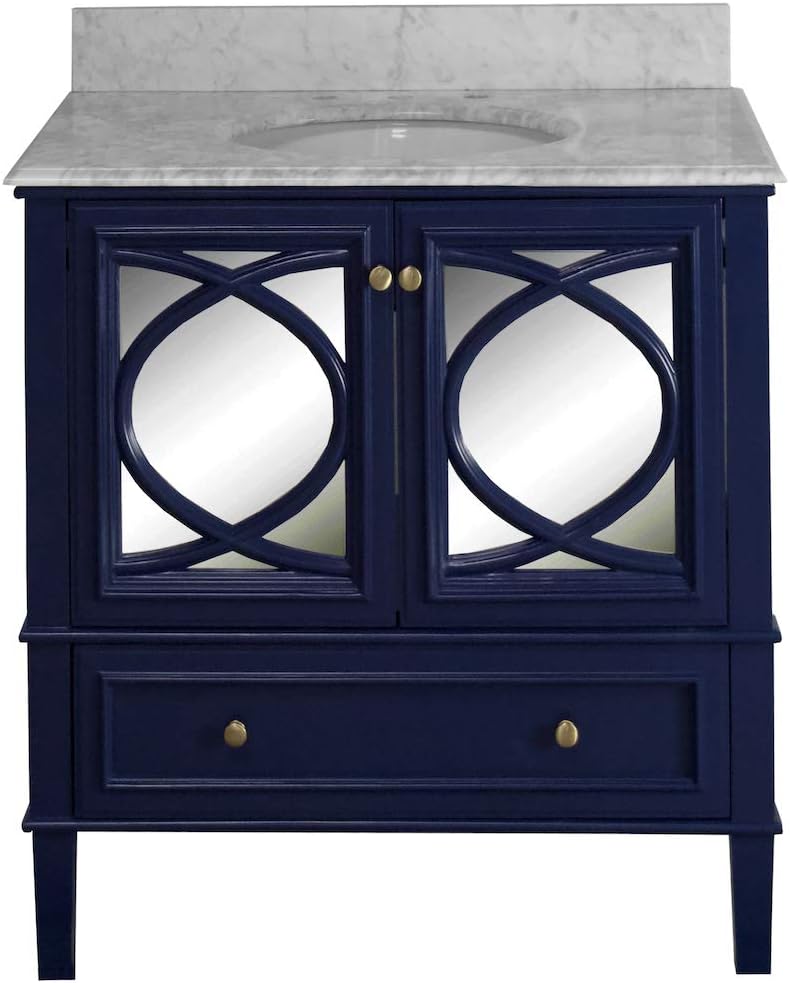 Kitchen Bath Collection Olivia 36-inch Bathroom Vanity (Carrara/Royal Blue): Includes Royal Blue Cabinet with Authentic Italian Carrara Marble Countertop and White Ceramic Sink