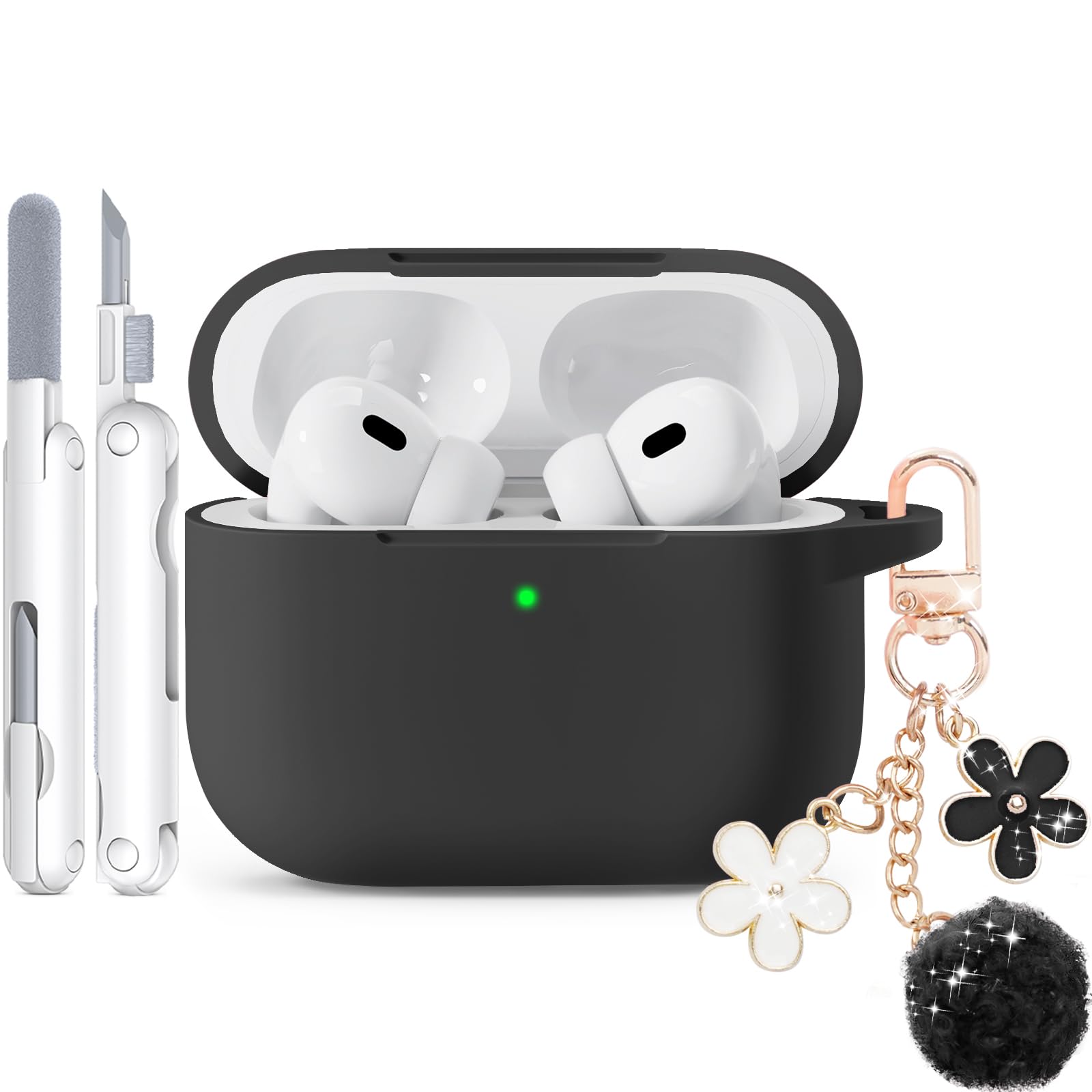 for AirPods Pro 2 Case with Cute Keychain & Cleaning Pen, Soft Silicone Airpod Pro Cover for AirPods Pro 2nd/1st Gen for Women Girly,Anti-Scratch (