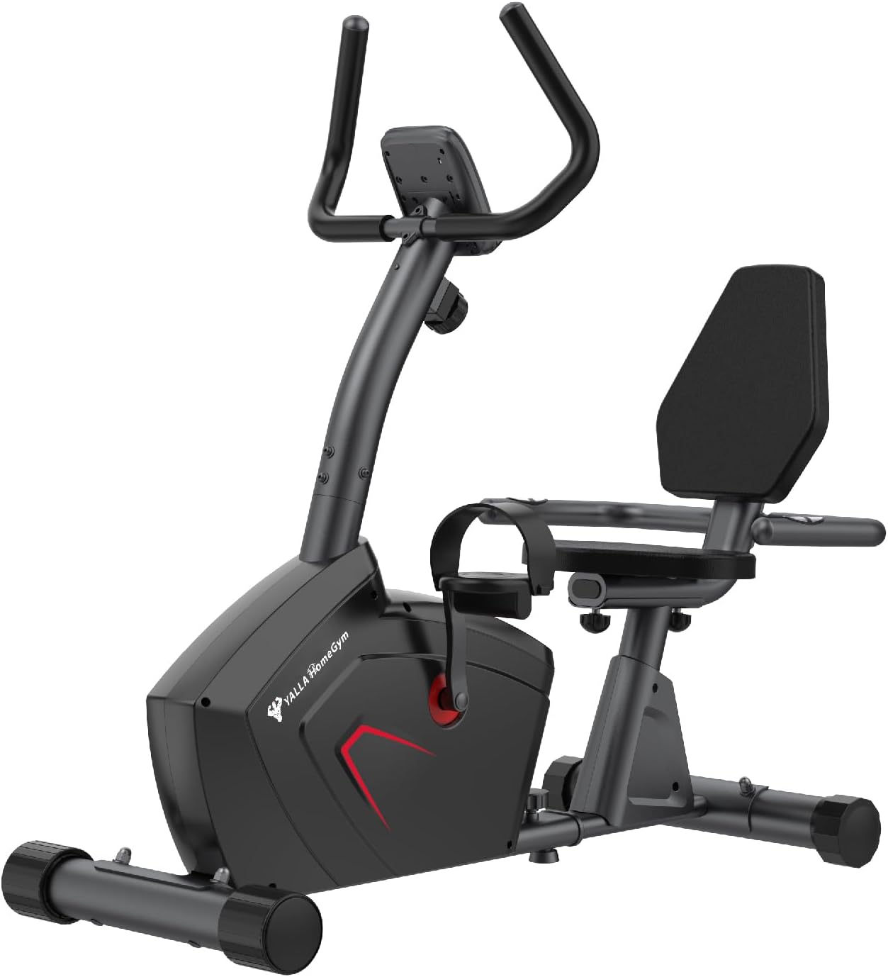 YALLA HomeGym Recumbent Exercise Bike with 8 Manual Resistance Levels, Easy Adjustable Seat, 4 KG Magnetic Flywheel with LCD Display, Anti-Slip Pedals & Foot Straps, 150KG Max User, for Home Workout