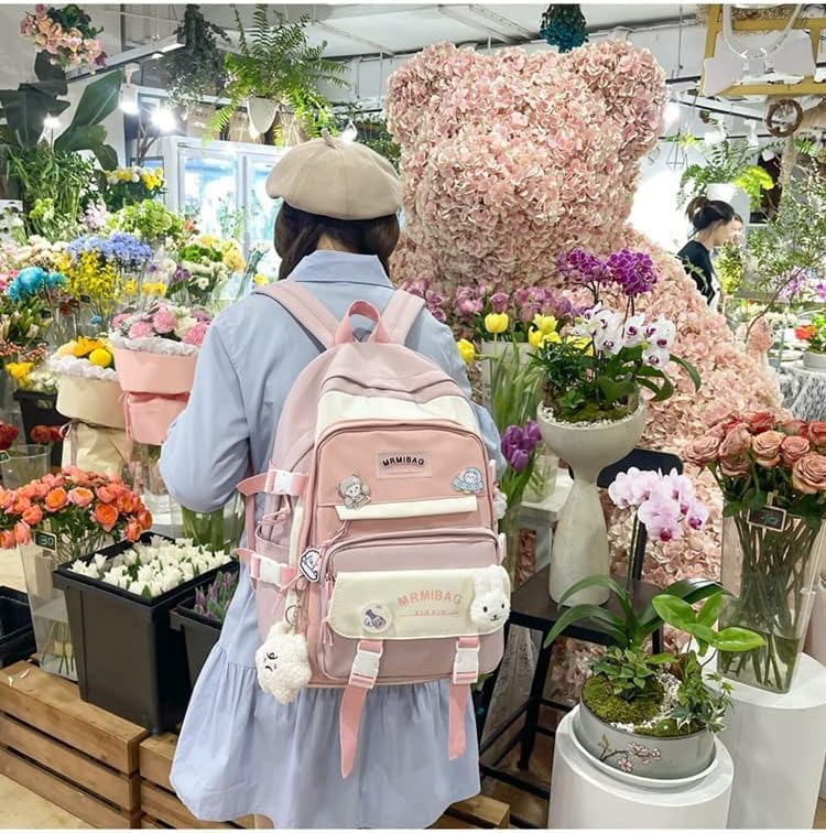 Image of ADSON kawaii Girls Travel School Bag|Backpack Of Large Capacity Aesthetic Stylish Girls Korean Laptop Bag Rucksack for School |College Bags Cute Bookbag for Teens Water Resistance