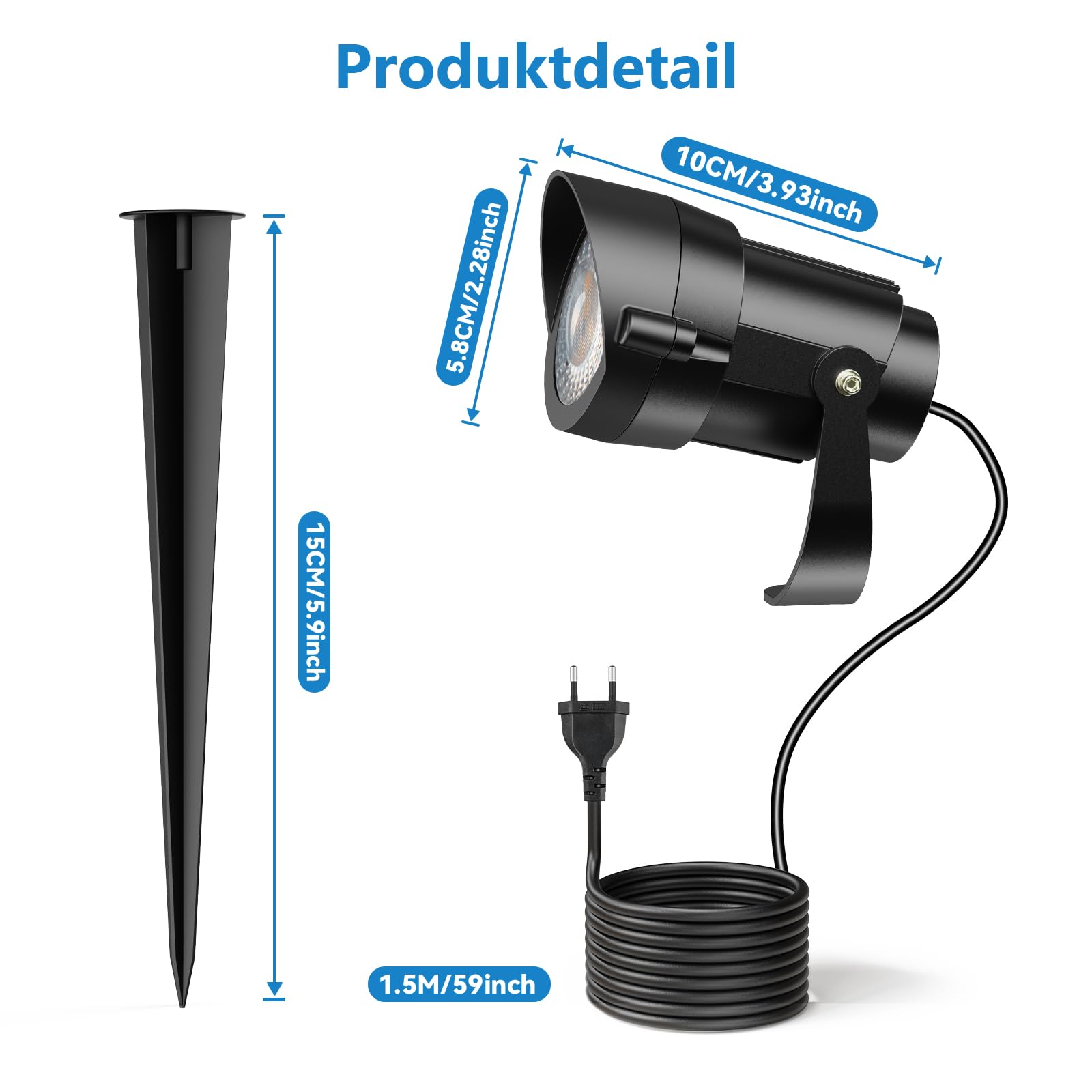 HIBOITEC 12W Gartenbeleuchtung mit 1,5 m Kabel Stecker, 2700K Warmweiß Gartenstrahler mit Strom Wasserdichte Led Außenbeleuchtung Garten, 1320 lm Gartenstrahler für Draußen Haus Hof Terrasse Gehweg