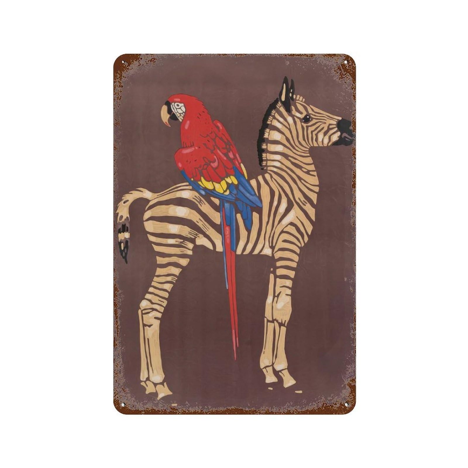 Zebra And Parrot Mid Century Retro Metal Sign 11.8"x7.9", Decorative Metal Wall Art for Basement, Hobby Room And Garage Decor