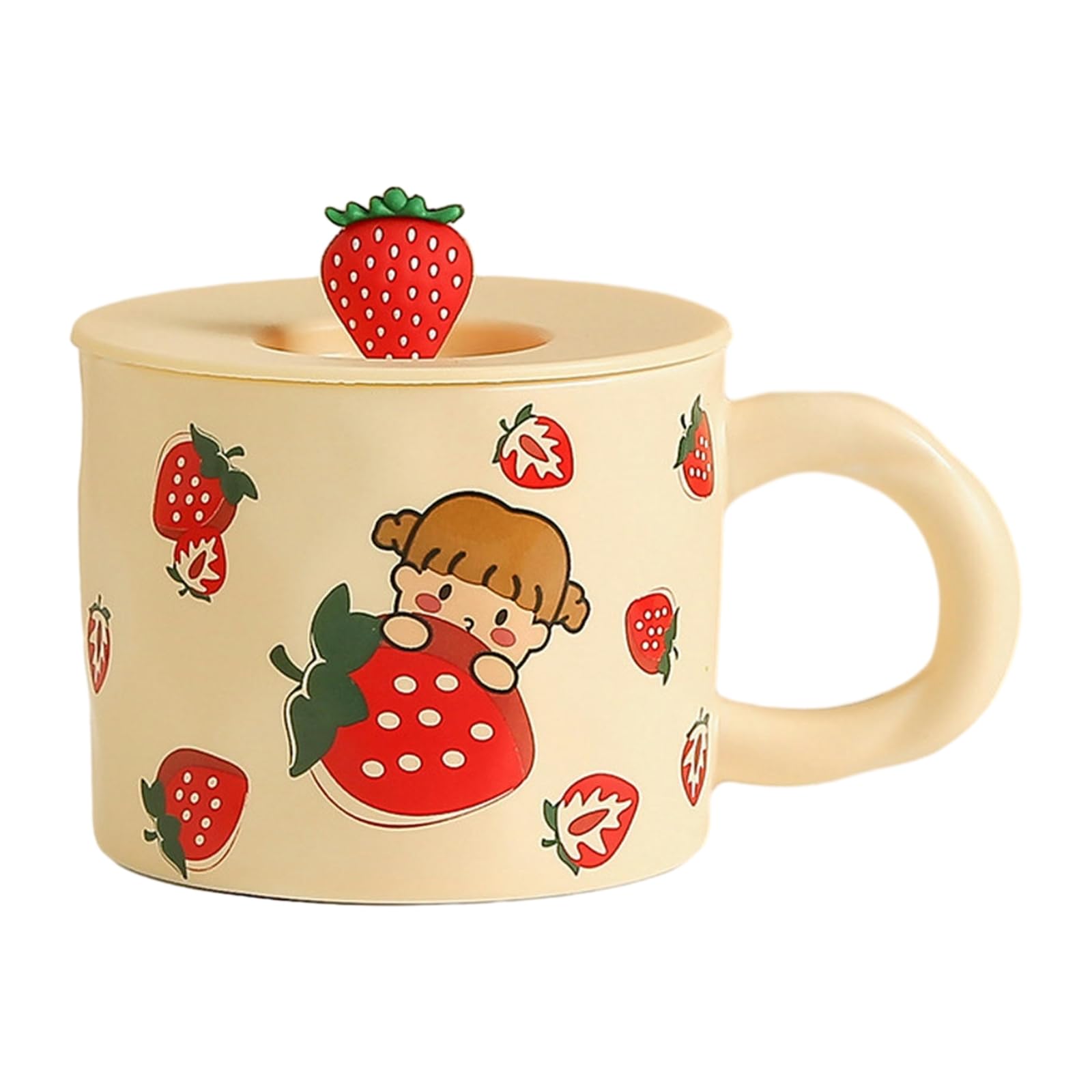 430ml Creative and Cute Strawberry Girl Ceramic Mug Microwave Oven Available with Lid Girl Home Breakfast Cup for office home-Strawberry Shortcake