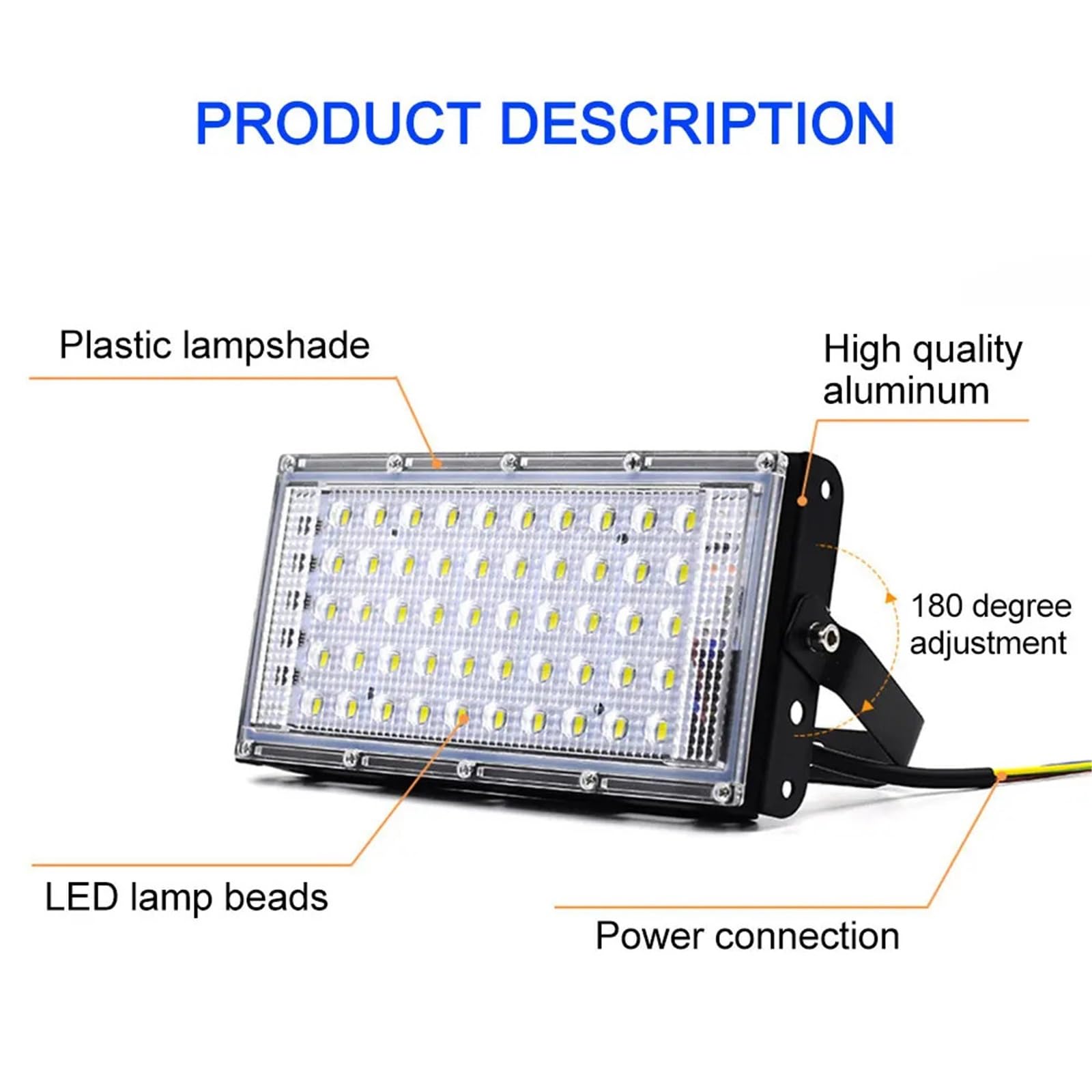 Proiettore per esterni, Proiettore LED blu/bianco da 50 W, illuminazione for esterni, riflettore impermeabile IP66, proiettore esterno, faretto di messa a fuoco(Blue)