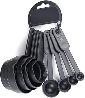 E-COSMOS Plastic Measuring Spoon and Cup Set, 8-Pieces (Black, Pack of 1), Mix Size (EC-Cup-Black) Price in India