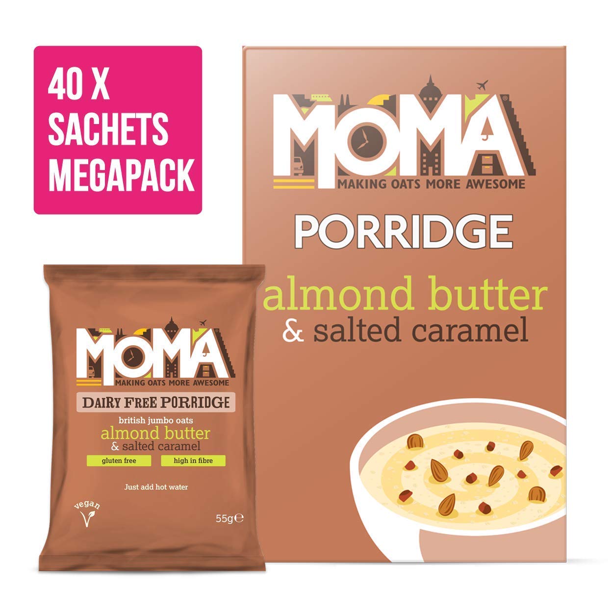 MOMA Almond Butter & Salted Caramel Porridge Sachets 40 x 55g sachets