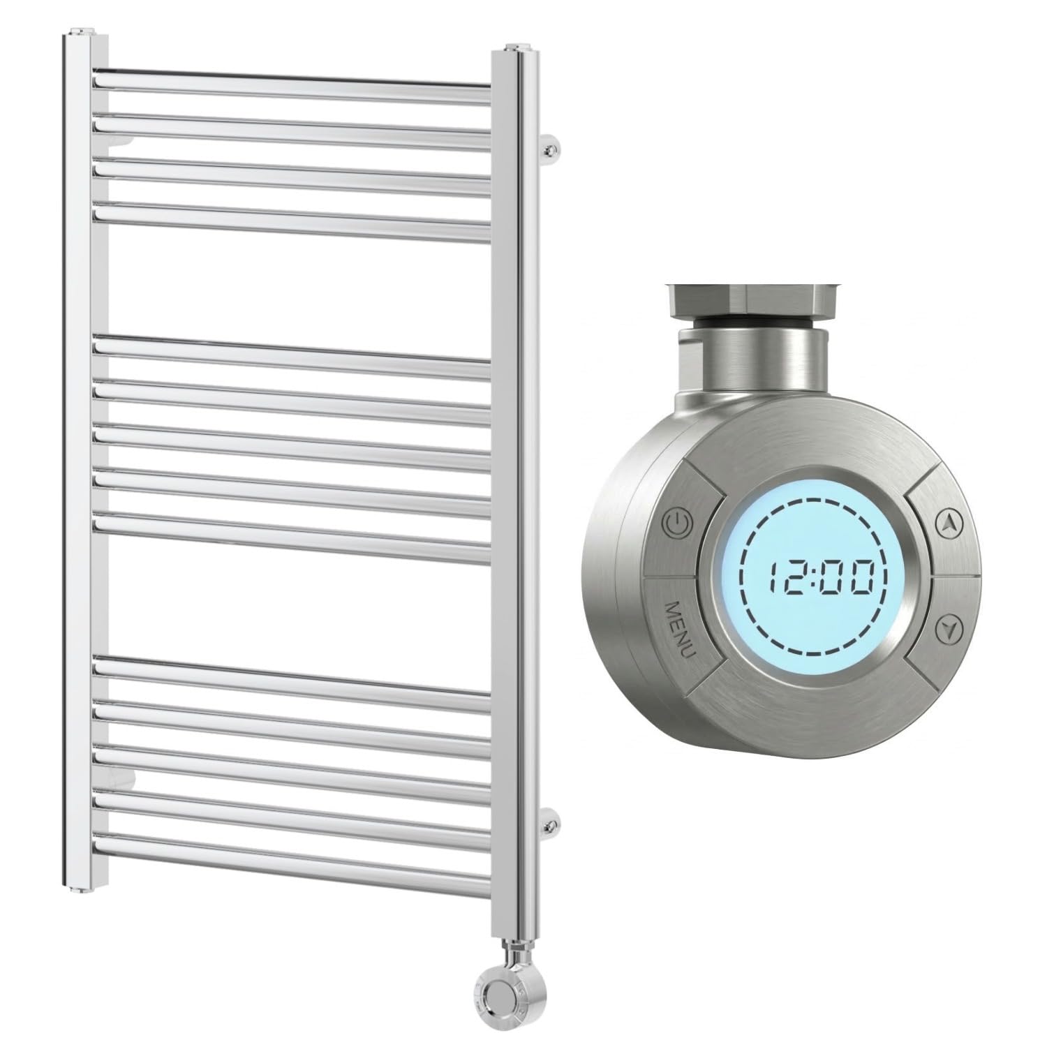 Go Bathrooms Nola 770 x 500mm Electric Heated Towel Rail Chrome Smart Bathroom Radiator Wall Mounted Ladder Rack Energy Efficient Electric Towel Warmer 300 Watts